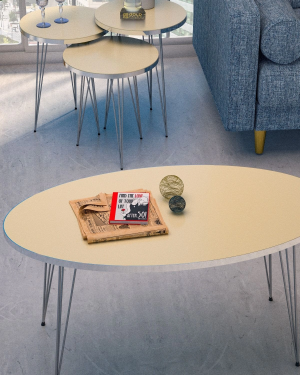 Zigon Sehpa Ve Orta Sehpa Elips Set Gümüş Krem Tel