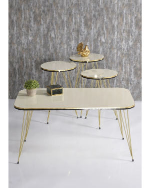 Zigon Sehpa Ve Orta Sehpa Kr Set Çift Gold Krem Tel Ayak