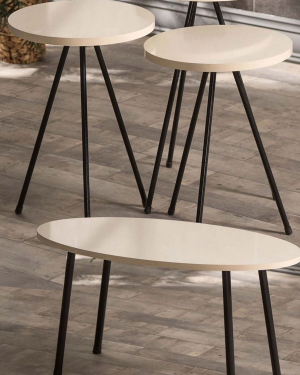 Zigon Sehpa Ve Orta Sehpa Set Metal Elips Krem