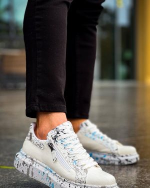 KB-02  Kuback  Bağcıklı Crocodile Beyaz Mavi Günlük Erkek Ayakkabı