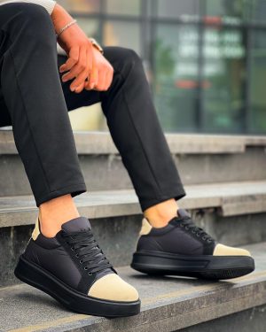 KB-X46 Kuback Siyah Bej Yüksek Siyah Taban Günlük Spor Ayakkabı